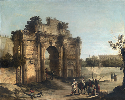 Canaletto, Arc de Septime Sévère à Rome (1720-1721). Huile sur toile 102,7 x 129,5 cm. Collection particulière Canaletto, Arc de Septime Sévère à Rome (1720-1721). Huile sur toile 102,7 x 129,5 cm. Collection particulière