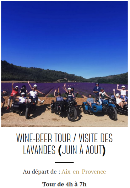 Balade en side-car - bières, vins et champs de lavande (7h) - BE4