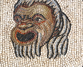 Masque de théâtre - Détail de la Mosaïque à la Scène de comédie - Enclos (…)