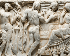 Sarcophage dit de Léda - Marbre blanc 56 x 140 x 12 cm - Antiquité 100/150 (…)