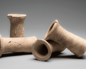 Bobines en terre cuite, fixées perpendiculairement entre les murs de pierre (…)