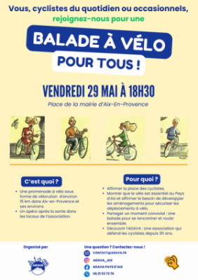 Balade à vélo pour tous, suivie d'un apéritif convivial.